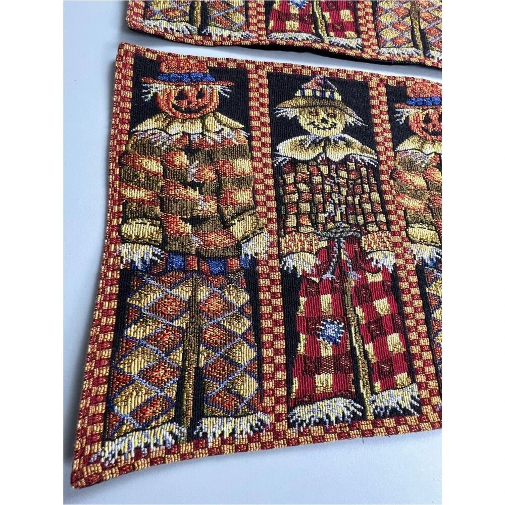 Set Of 2 Vintage Halloween Scarecrow Jack-O-Lanterns Tapestry Placemats